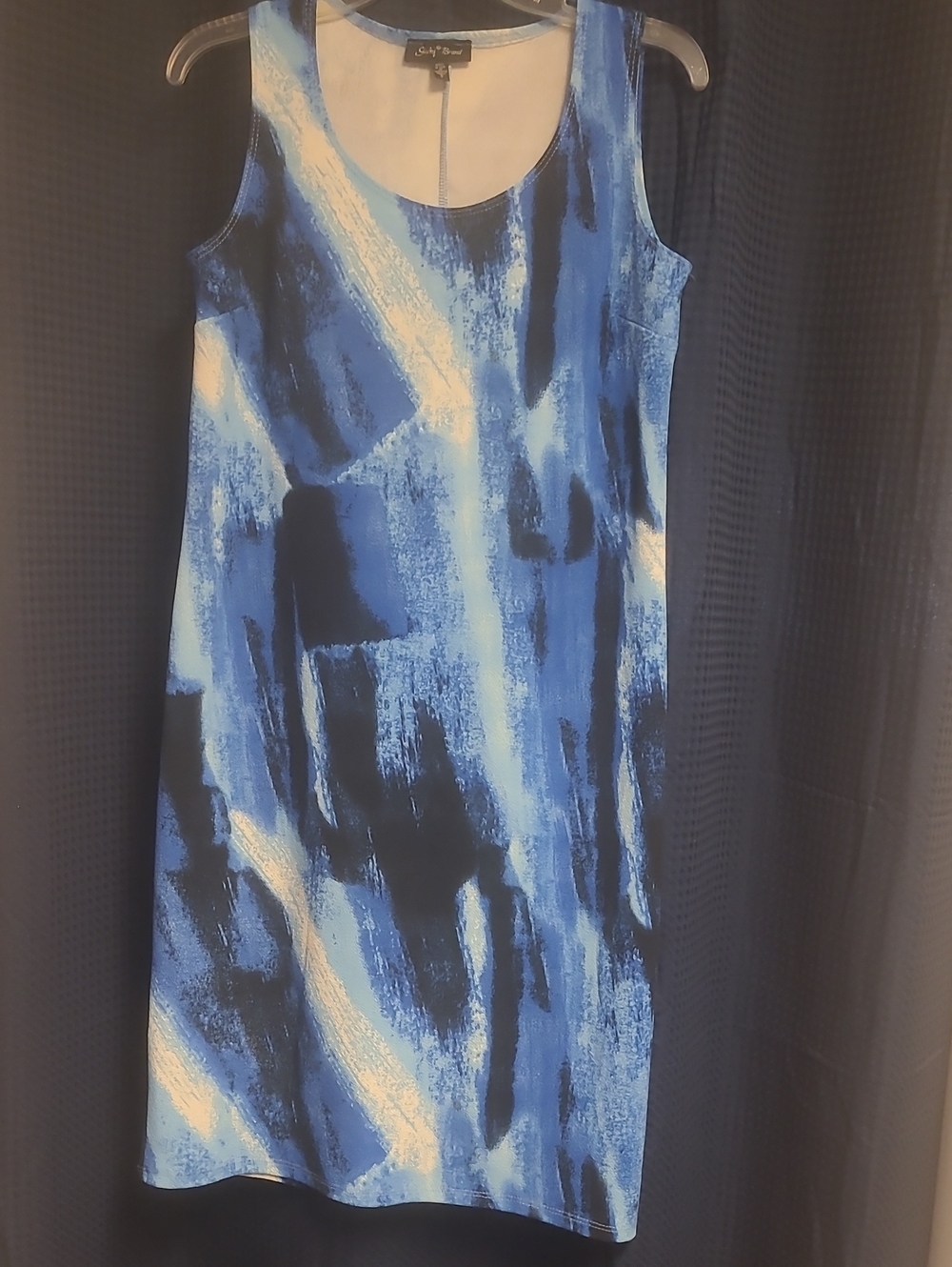 Slinky Brand Blue, White and Black Abstract Midi Tank Dress